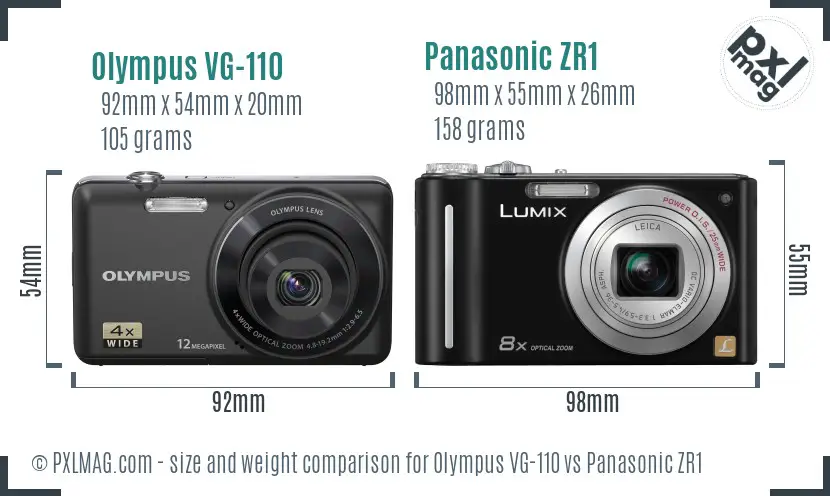 Olympus VG-110 vs Panasonic ZR1 size comparison
