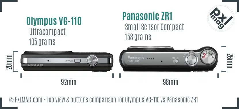 Olympus VG-110 vs Panasonic ZR1 top view buttons comparison