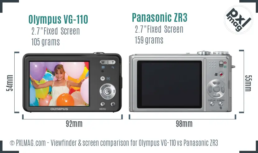 Olympus VG-110 vs Panasonic ZR3 Screen and Viewfinder comparison