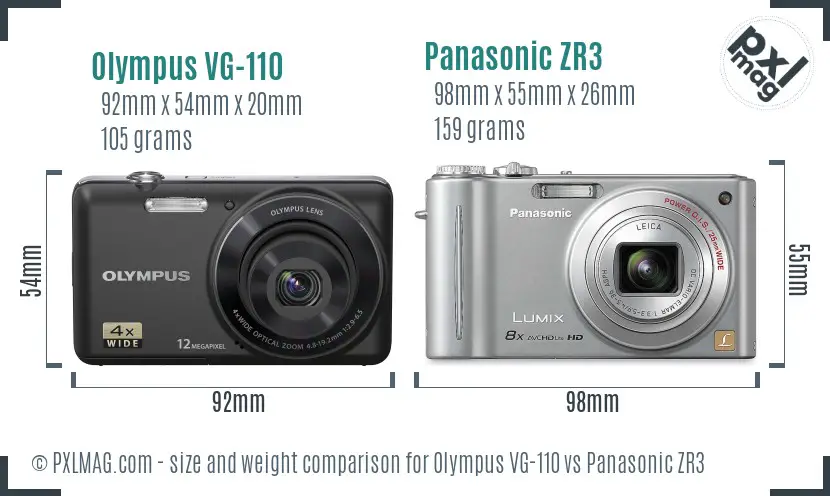 Olympus VG-110 vs Panasonic ZR3 size comparison
