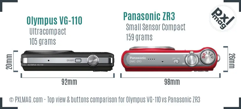 Olympus VG-110 vs Panasonic ZR3 top view buttons comparison