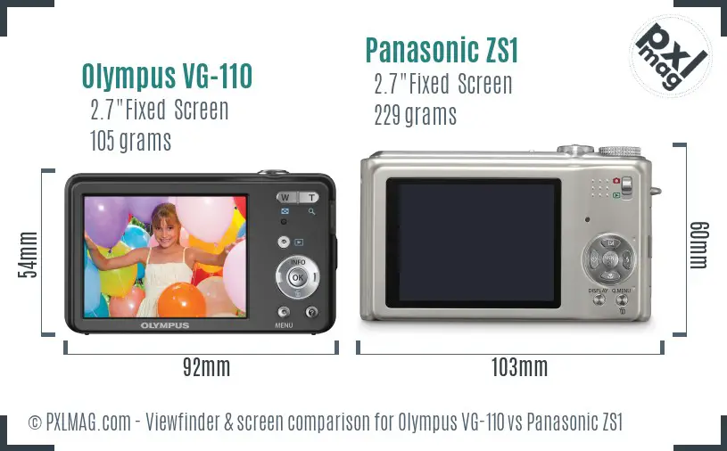Olympus VG-110 vs Panasonic ZS1 Screen and Viewfinder comparison