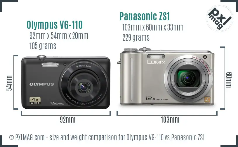 Olympus VG-110 vs Panasonic ZS1 size comparison