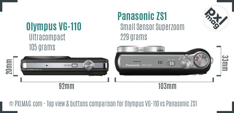 Olympus VG-110 vs Panasonic ZS1 top view buttons comparison