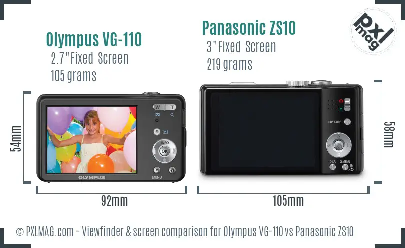 Olympus VG-110 vs Panasonic ZS10 Screen and Viewfinder comparison