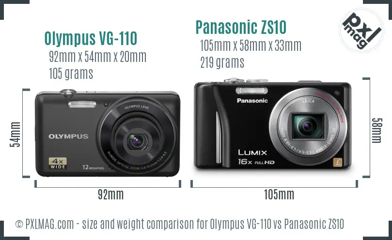 Olympus VG-110 vs Panasonic ZS10 size comparison