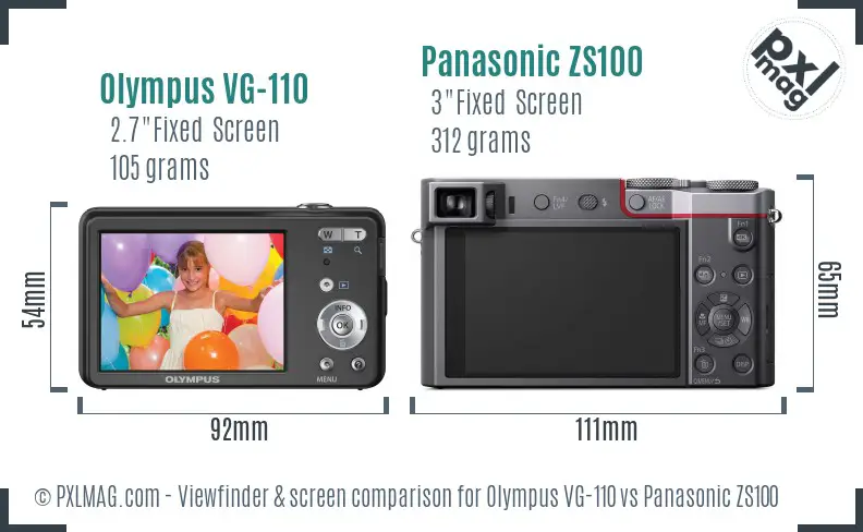 Olympus VG-110 vs Panasonic ZS100 Screen and Viewfinder comparison