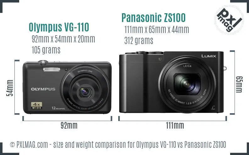 Olympus VG-110 vs Panasonic ZS100 size comparison