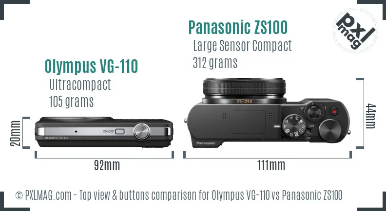 Olympus VG-110 vs Panasonic ZS100 top view buttons comparison