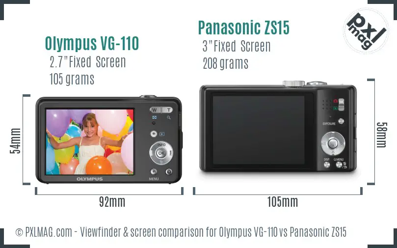 Olympus VG-110 vs Panasonic ZS15 Screen and Viewfinder comparison