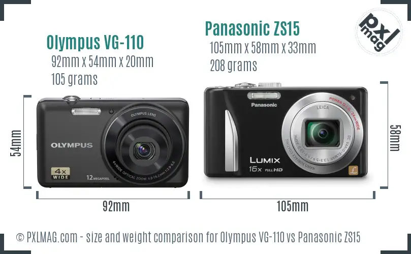 Olympus VG-110 vs Panasonic ZS15 size comparison