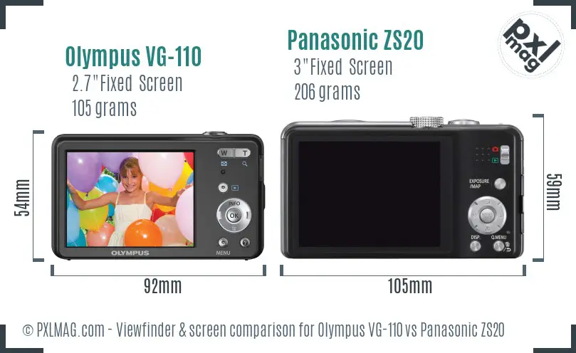 Olympus VG-110 vs Panasonic ZS20 Screen and Viewfinder comparison