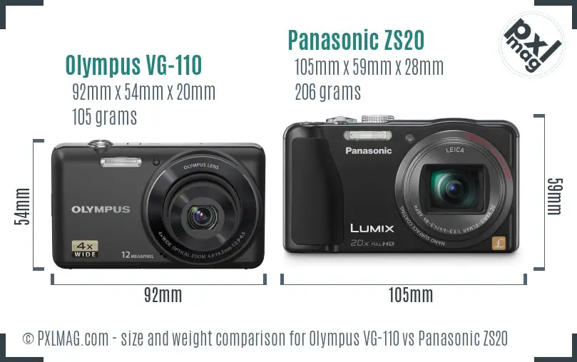 Olympus VG-110 vs Panasonic ZS20 size comparison