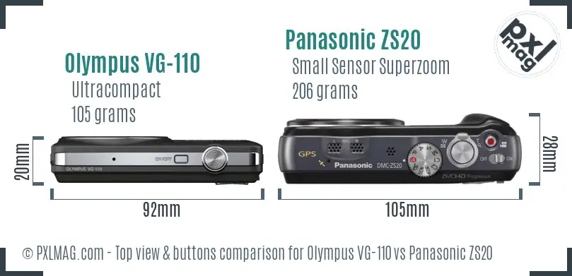 Olympus VG-110 vs Panasonic ZS20 top view buttons comparison