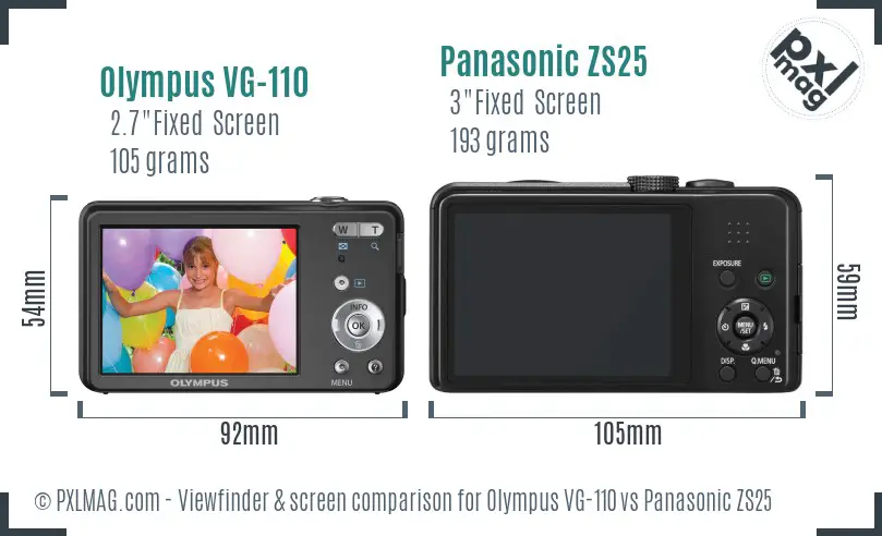 Olympus VG-110 vs Panasonic ZS25 Screen and Viewfinder comparison