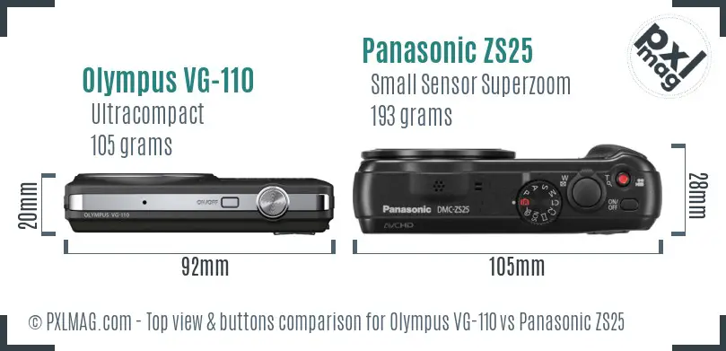 Olympus VG-110 vs Panasonic ZS25 top view buttons comparison
