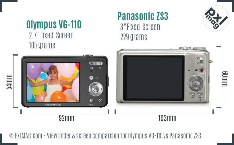 Olympus VG-110 vs Panasonic ZS3 Screen and Viewfinder comparison Olympus VG-110 vs Panasonic ZS3 Screen and Viewfinder comparison