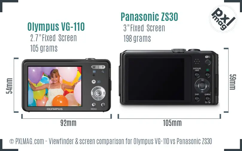 Olympus VG-110 vs Panasonic ZS30 Screen and Viewfinder comparison
