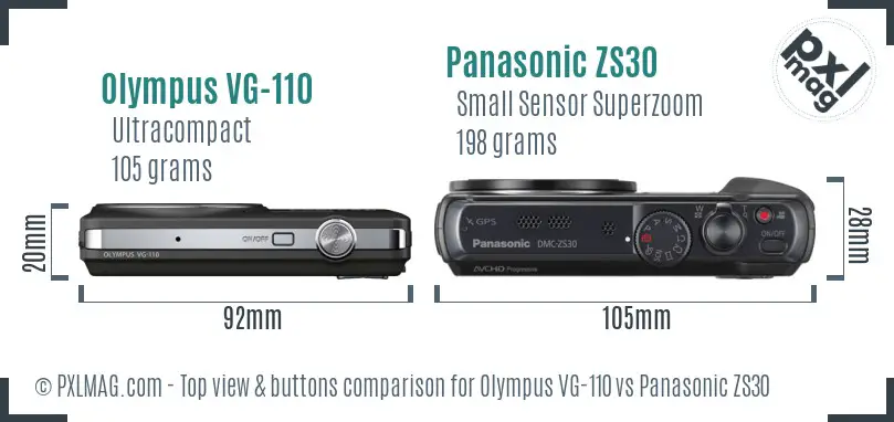 Olympus VG-110 vs Panasonic ZS30 top view buttons comparison