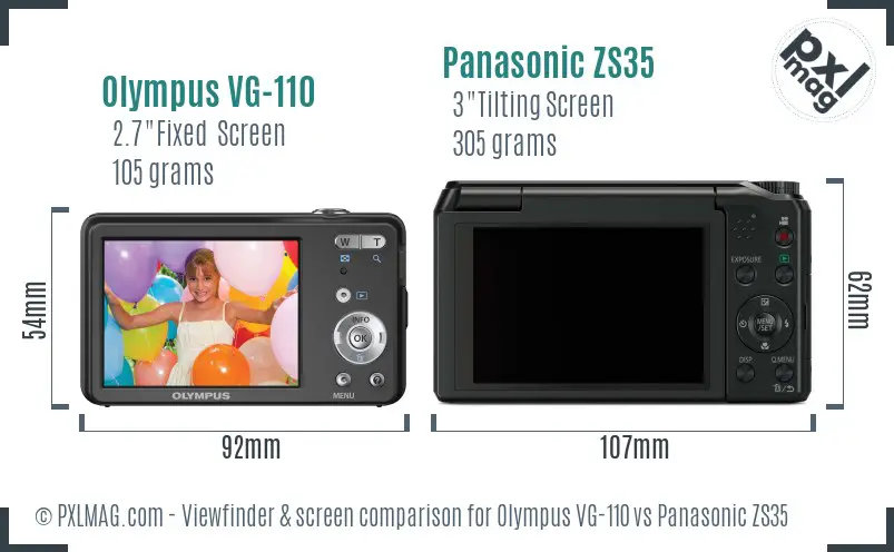 Olympus VG-110 vs Panasonic ZS35 Screen and Viewfinder comparison