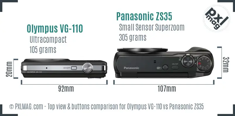 Olympus VG-110 vs Panasonic ZS35 top view buttons comparison