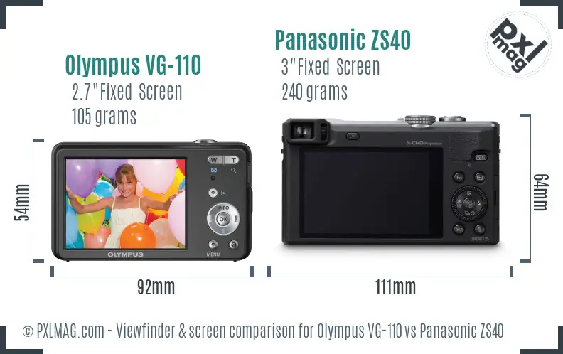 Olympus VG-110 vs Panasonic ZS40 Screen and Viewfinder comparison