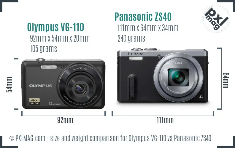 Olympus VG-110 vs Panasonic ZS40 size comparison