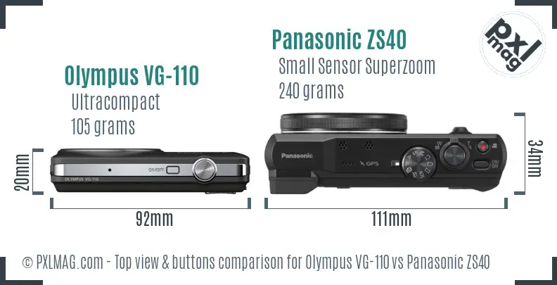 Olympus VG-110 vs Panasonic ZS40 top view buttons comparison