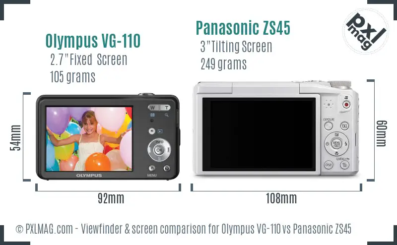 Olympus VG-110 vs Panasonic ZS45 Screen and Viewfinder comparison