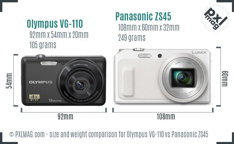 Olympus VG-110 vs Panasonic ZS45 size comparison