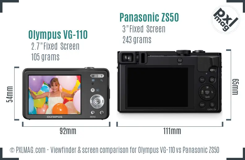 Olympus VG-110 vs Panasonic ZS50 Screen and Viewfinder comparison