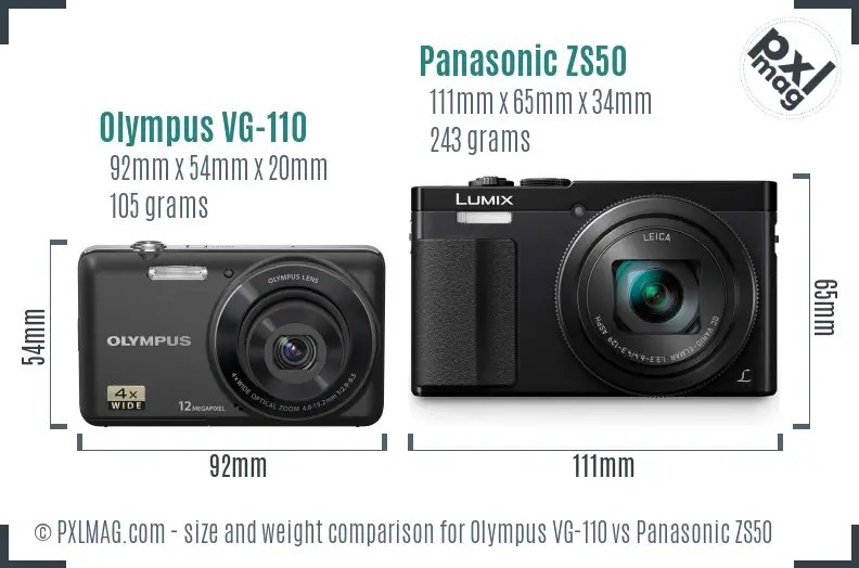 Olympus VG-110 vs Panasonic ZS50 size comparison