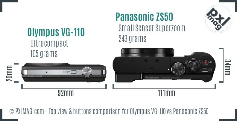 Olympus VG-110 vs Panasonic ZS50 top view buttons comparison