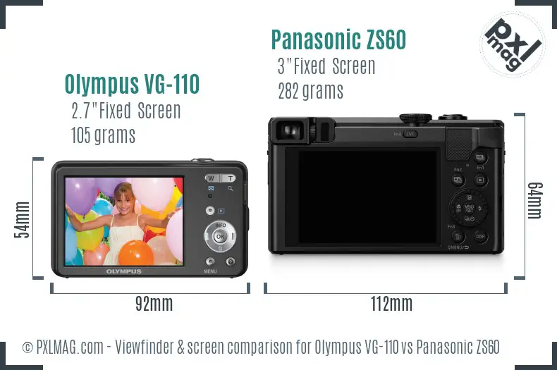 Olympus VG-110 vs Panasonic ZS60 Screen and Viewfinder comparison