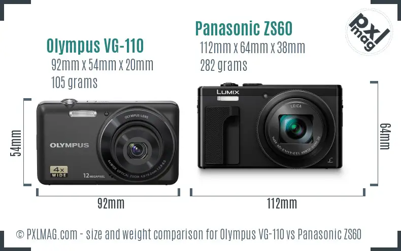 Olympus VG-110 vs Panasonic ZS60 size comparison