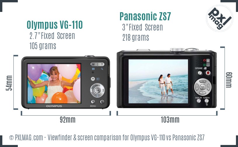 Olympus VG-110 vs Panasonic ZS7 Screen and Viewfinder comparison