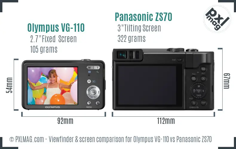 Olympus VG-110 vs Panasonic ZS70 Screen and Viewfinder comparison