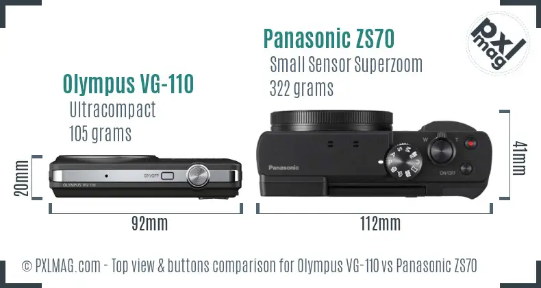 Olympus VG-110 vs Panasonic ZS70 top view buttons comparison