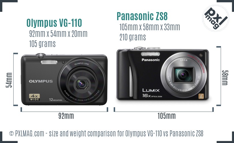 Olympus VG-110 vs Panasonic ZS8 size comparison