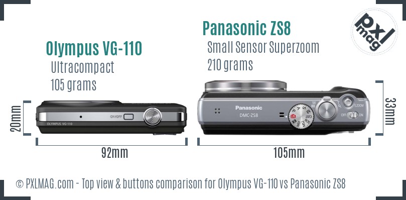 Olympus VG-110 vs Panasonic ZS8 top view buttons comparison