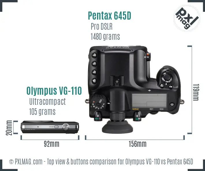Olympus VG-110 vs Pentax 645D top view buttons comparison