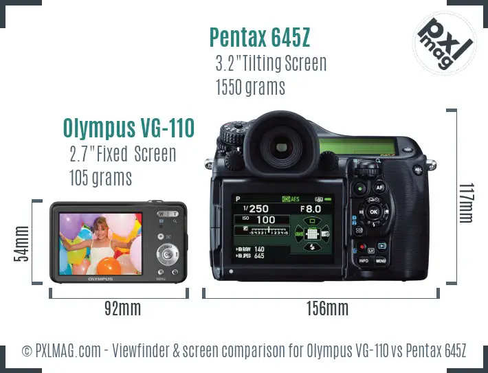 Olympus VG-110 vs Pentax 645Z Screen and Viewfinder comparison