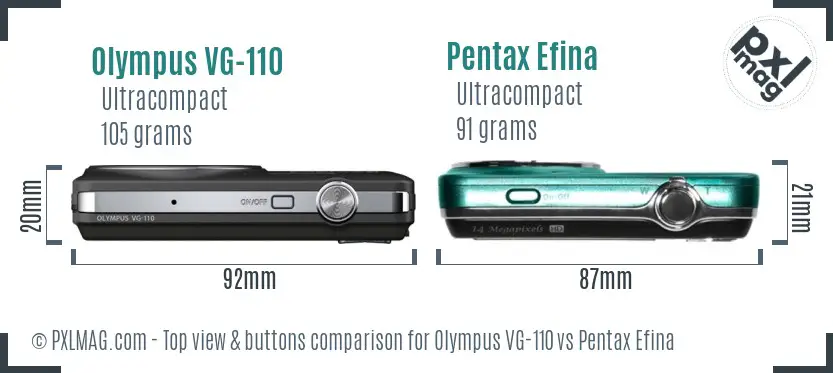 Olympus VG-110 vs Pentax Efina top view buttons comparison