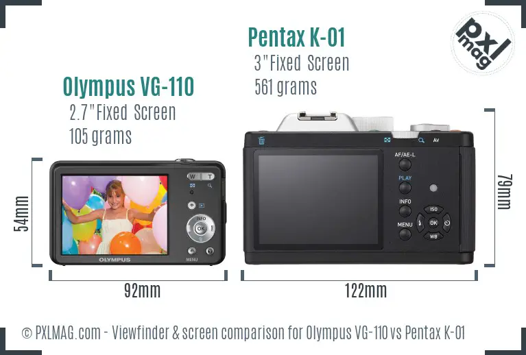 Olympus VG-110 vs Pentax K-01 Screen and Viewfinder comparison