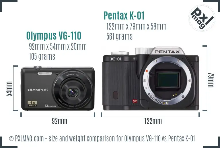 Olympus VG-110 vs Pentax K-01 size comparison