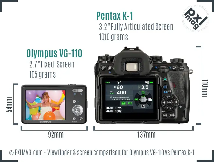 Olympus VG-110 vs Pentax K-1 Screen and Viewfinder comparison