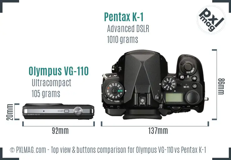 Olympus VG-110 vs Pentax K-1 top view buttons comparison