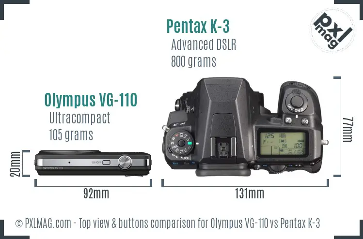 Olympus VG-110 vs Pentax K-3 top view buttons comparison