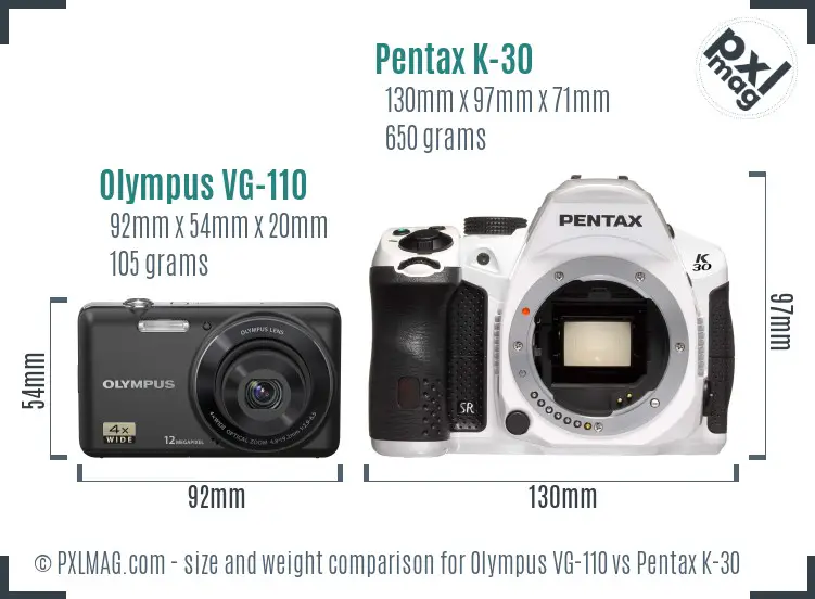 Olympus VG-110 vs Pentax K-30 size comparison