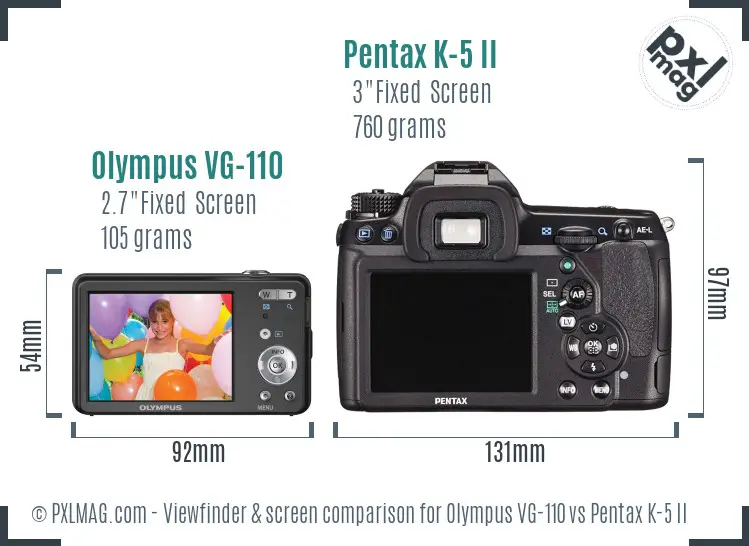 Olympus VG-110 vs Pentax K-5 II Screen and Viewfinder comparison